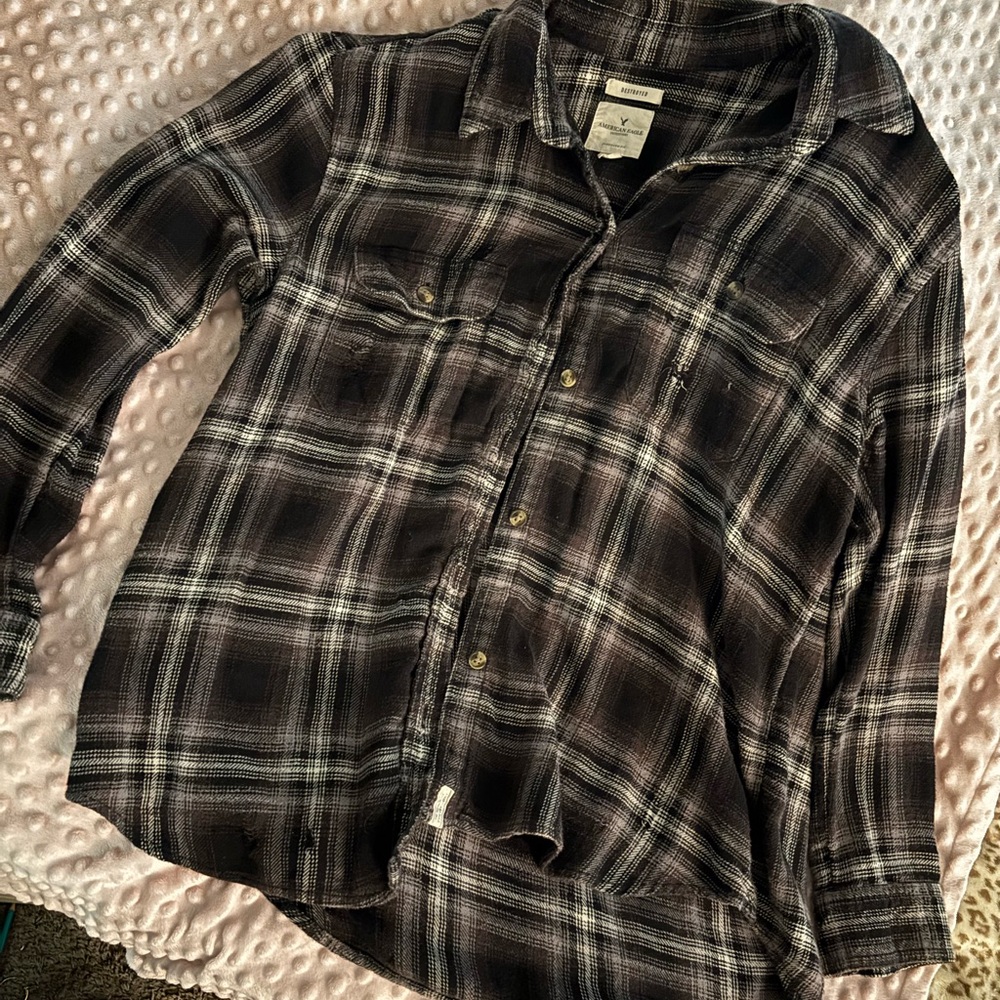 American Eagle Black Plaid Shirt